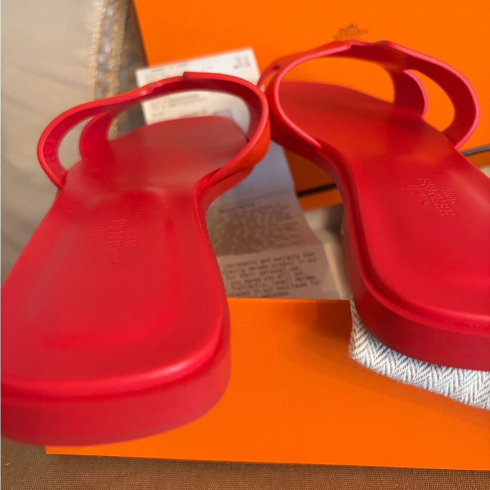 HERMES women’s Red/orange Oran Sandals 39/9 - Picture 3 of 7